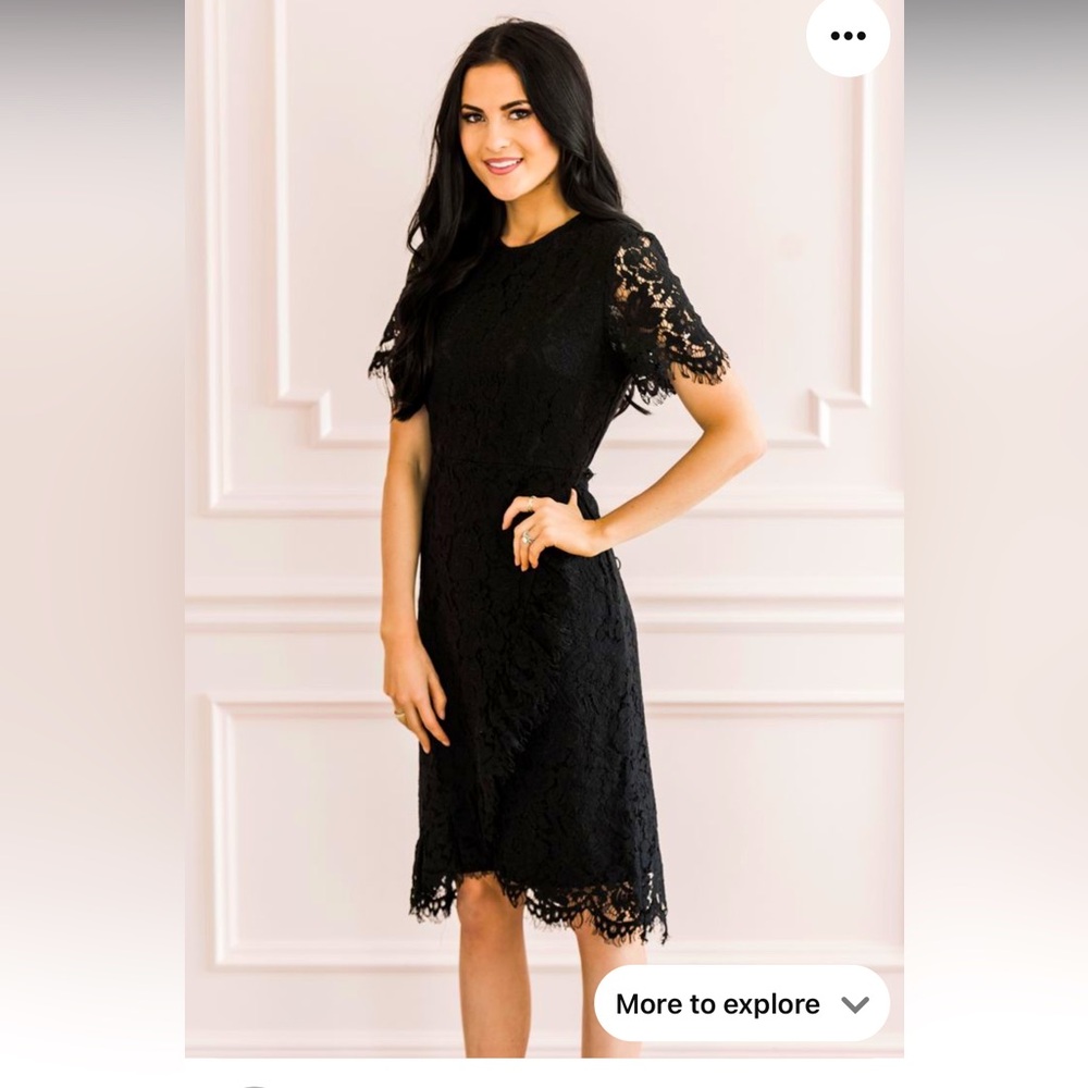 Rachel Parcell size M medium black lace dress with front ruffle